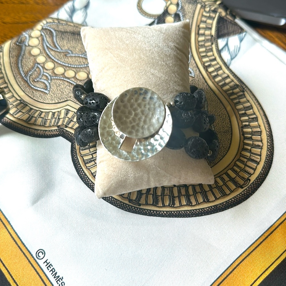 Silpada Womens Bracelet Sterling Silver Black Lava Rock